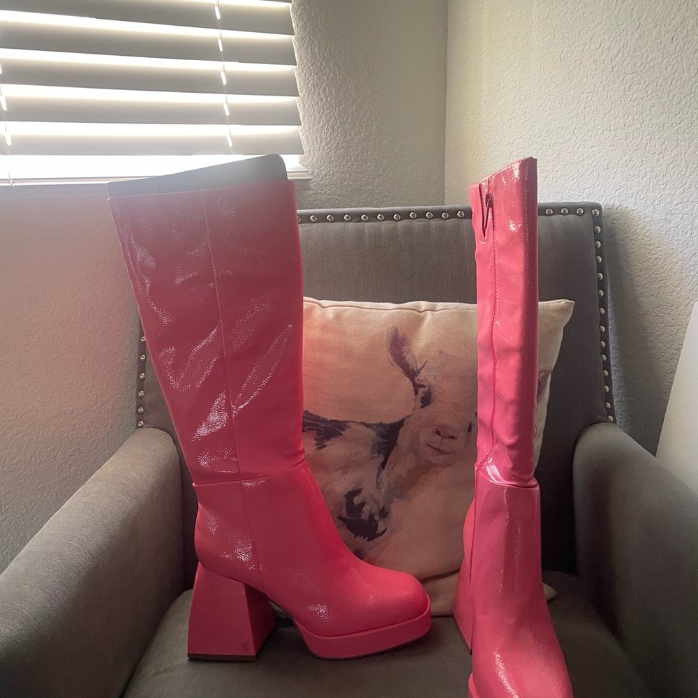Pink Patent Leather Knee-High Boots